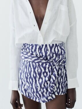 ZARA Blue & White Wrap Skort Mini Skirt NWT Style